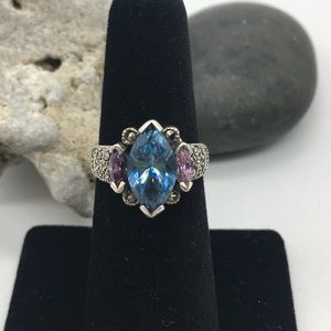 Vintage Blue Marquee & Pink Gemstone Ring